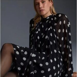 NWT Maeve Polka Dot Dress Size M Bow Neck Puff‎ Sleeve Sheer Flowy Romantic Chic